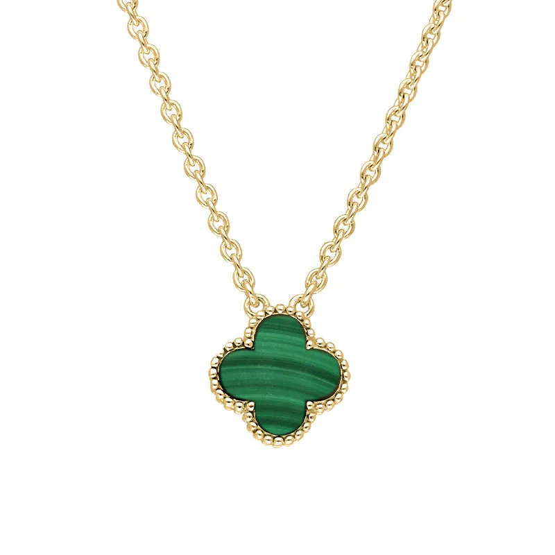 18ct Yellow Gold Malachite Bloom Small Four Leaf Clover Ball Edge Chain Necklace sold by Jura Watches