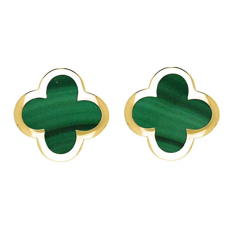 9ct Yellow Gold Malachite Bloom Four Leaf Clover Stud Earrings sold by Jura Watches