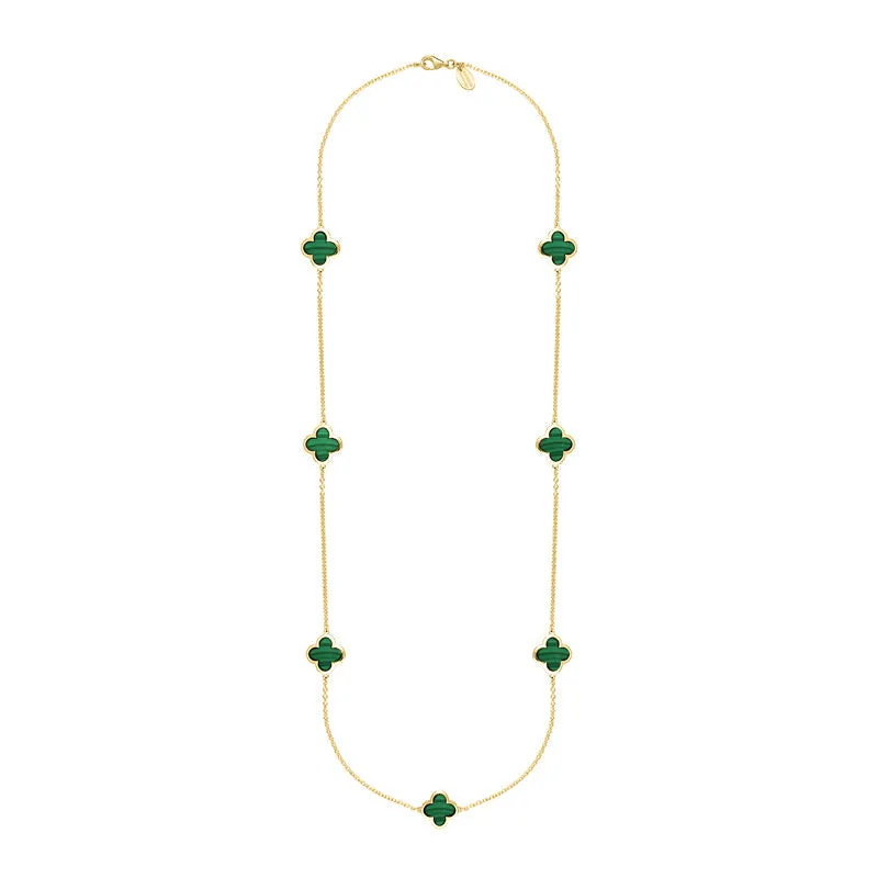 9ct Yellow Gold Malachite Bloom Four Leaf Clover Long Necklace sold by Jura Watches