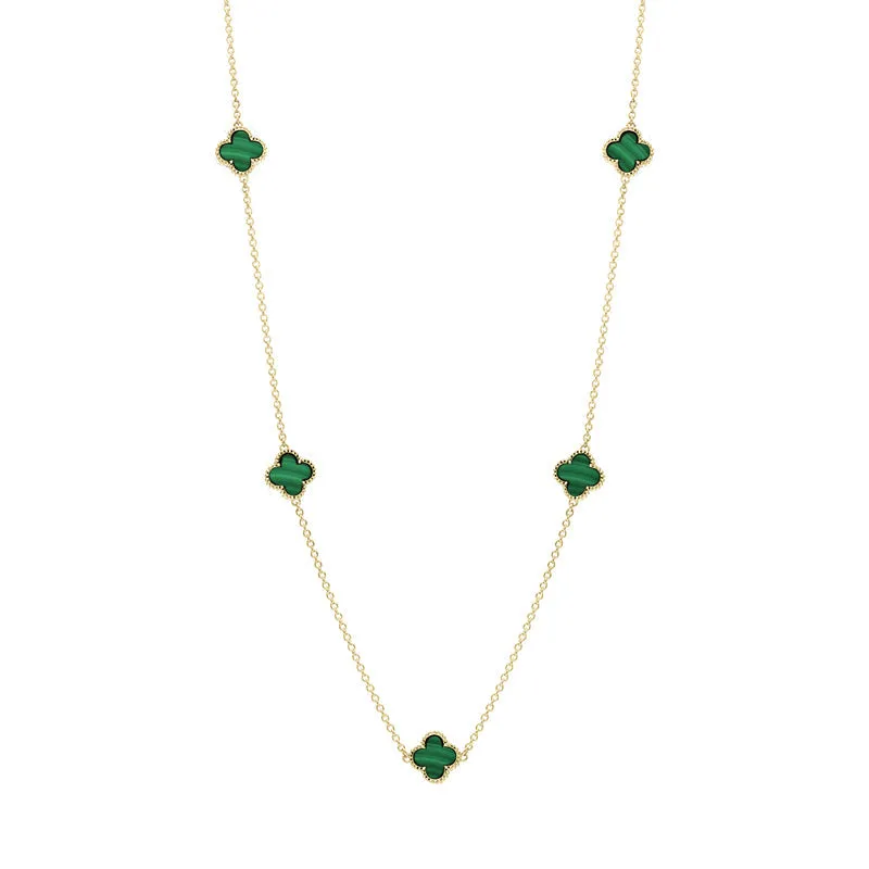 9ct Yellow Gold Malachite Bloom Four Leaf Clover Ball Edge Necklace sold by Jura Watches