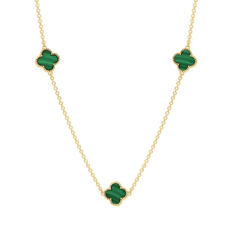 9ct Yellow Gold Malachite Bloom Four Leaf Clover Ball Edge Necklace sold by Jura Watches product image thumbnail 2