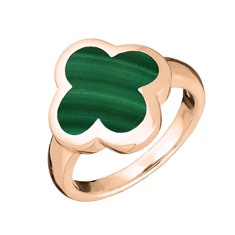18ct Rose Gold Malachite Bloom Four Leaf Clover Ring sold by Jura Watches