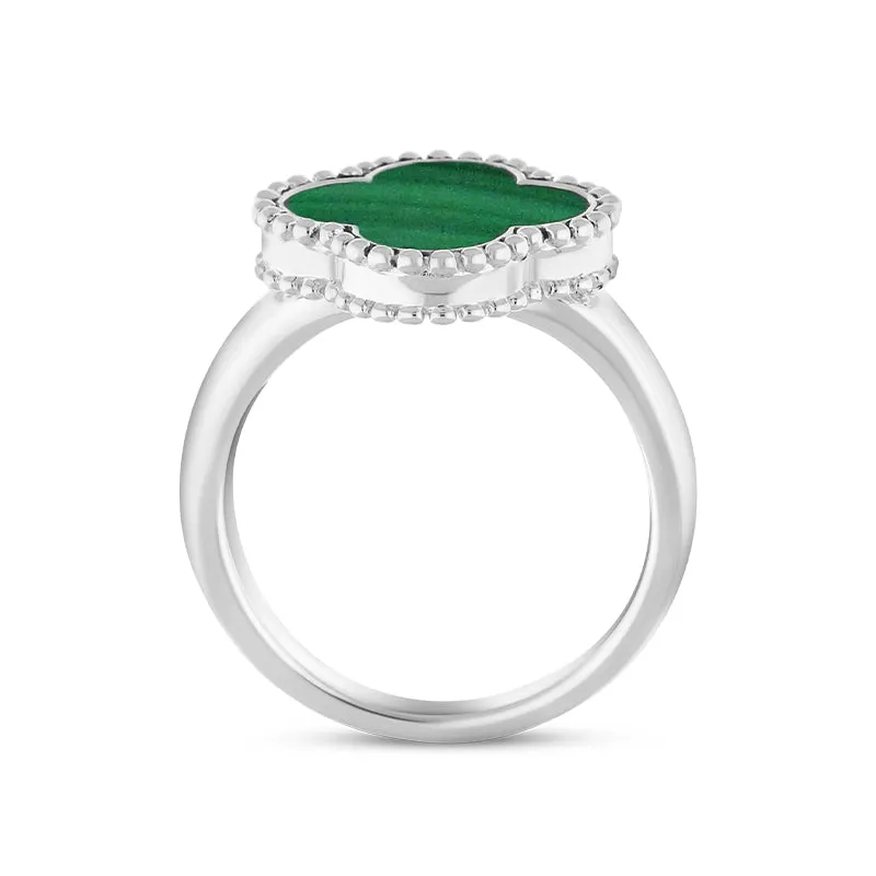 18ct White Gold Malachite Bloom Four Leaf Clover Ball Edge Ring sold by Jura Watches product image thumbnail 2