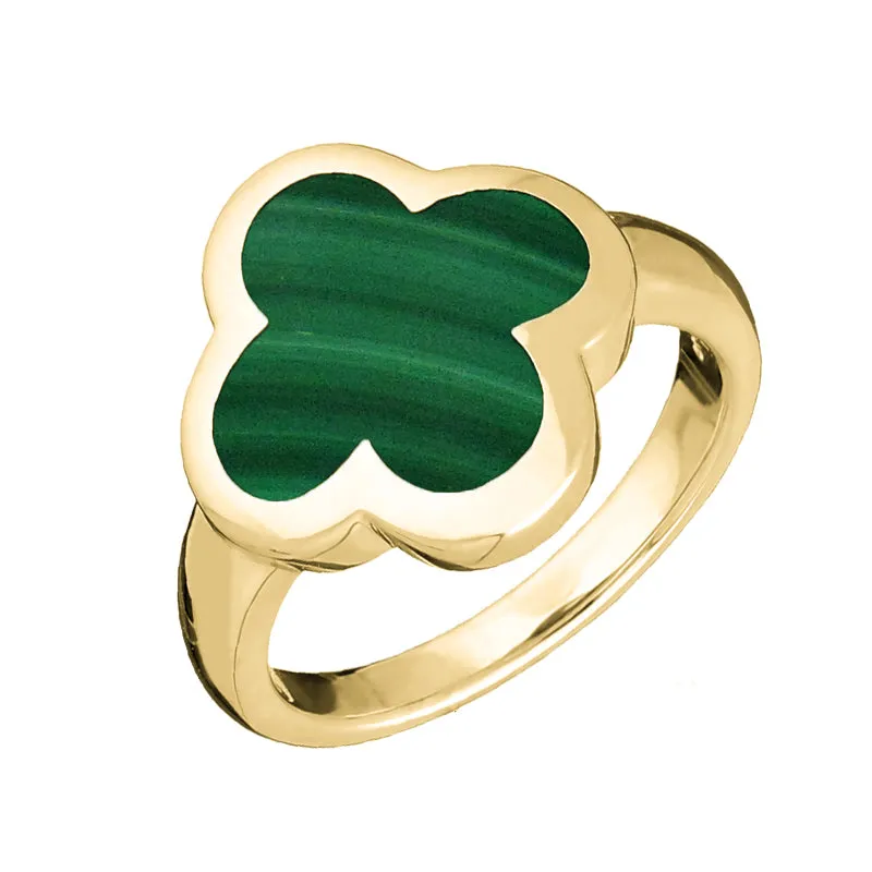 18ct Yellow Gold Malachite Bloom Four Leaf Clover Ring sold by Jura Watches