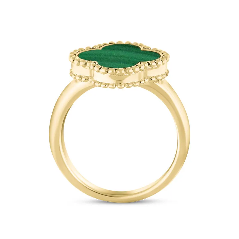 18ct Yellow Gold Malachite Bloom Four Leaf Clover Ball Edge Ring sold by Jura Watches product image thumbnail 2