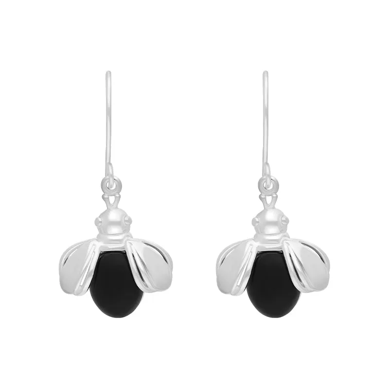 Sterling Silver Whitby Jet Ladybird Open Wing Hook Earrings made by C.W. Sellors