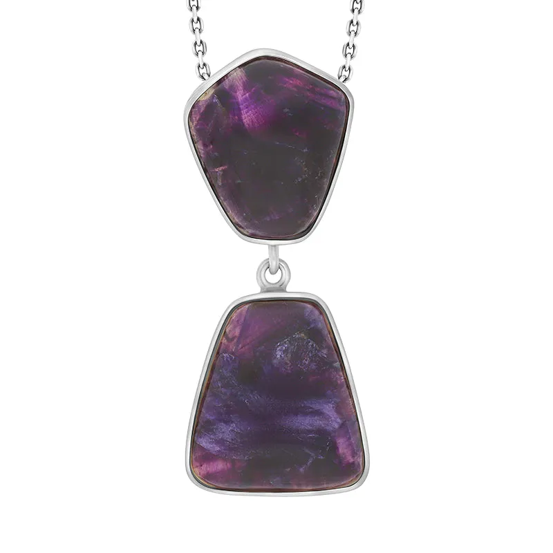 Sterling Silver Blue John Abstract Two Stone Drop Necklace D sold by Jura Watches