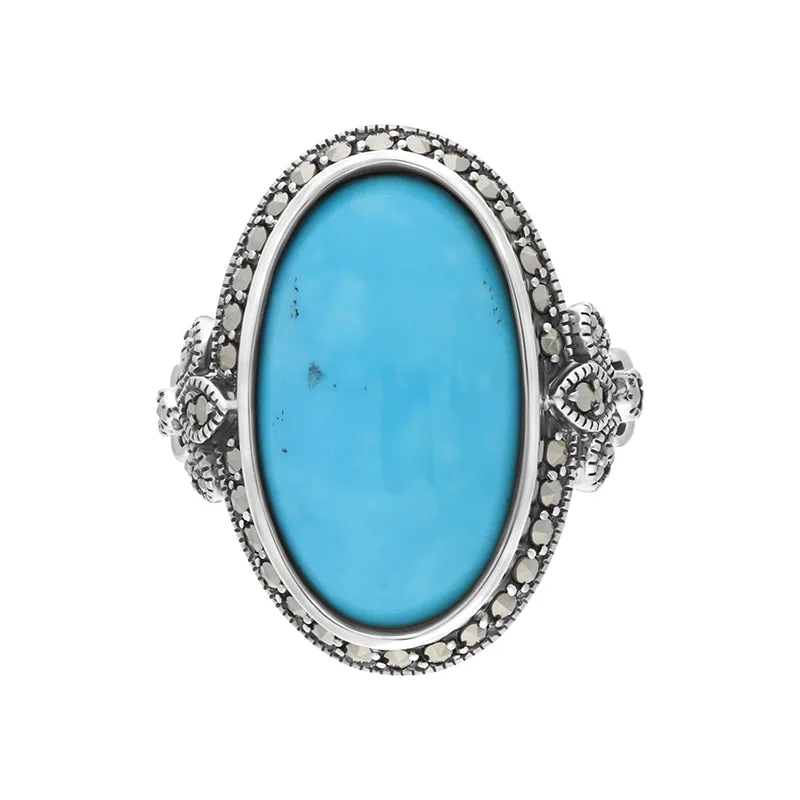 Sterling Silver Turquoise Marcasite Oval Fleur De Lis Ring sold by Jura Watches product image thumbnail 2