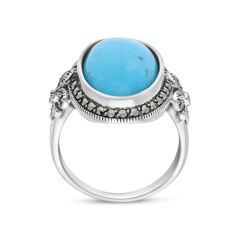 Sterling Silver Turquoise Marcasite Oval Fleur De Lis Ring sold by Jura Watches product image thumbnail 3