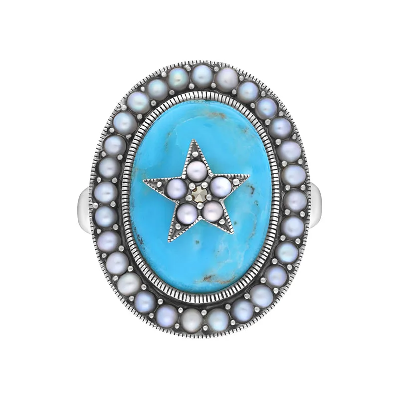 Sterling Silver Turquoise Pearl Framed Large Oval Ring sold by Jura Watches product image thumbnail 2