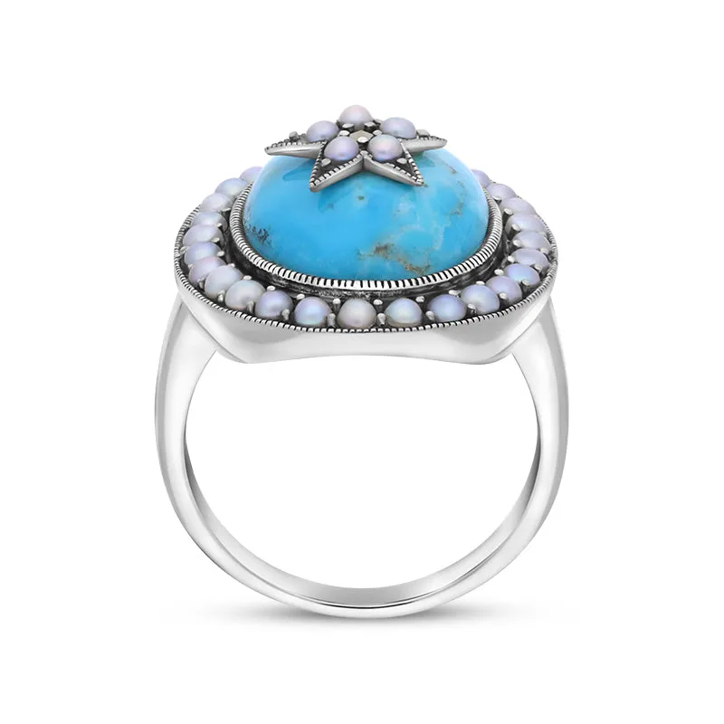 Sterling Silver Turquoise Pearl Framed Large Oval Ring sold by Jura Watches product image thumbnail 3