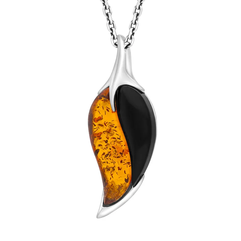 Sterling Silver Amber Whitby Jet Double Stone Leaf Necklace sold by Jura Watches product image thumbnail 2