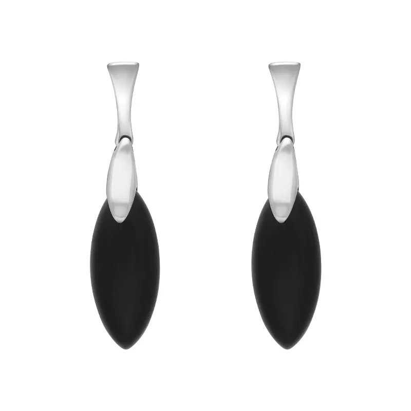 Sterling Silver Whitby Jet Slim Marquise Drop Earrings sold by Jura Watches