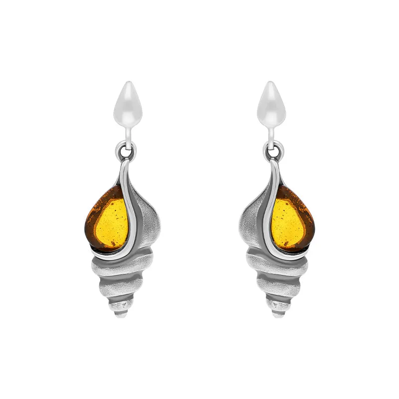 Sterling Silver Amber Shell Drop Earrings sold by Jura Watches