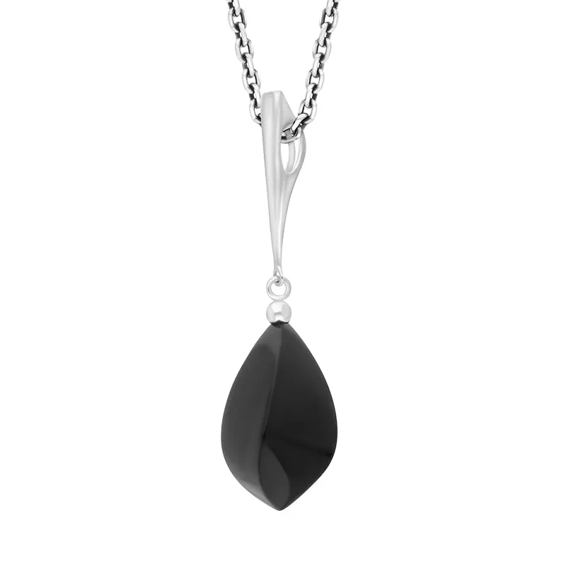 Sterling Silver Whitby Jet Long Drop Faceted Pear Stone Necklace sold by Jura Watches product image thumbnail 2
