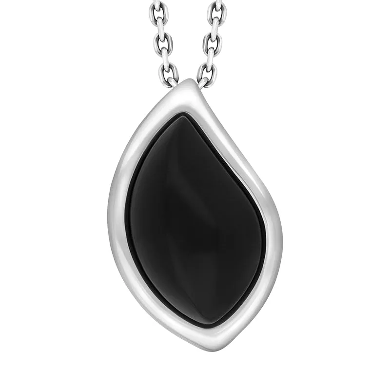 Sterling Silver Whitby Jet Small Leaf Necklace sold by Jura Watches