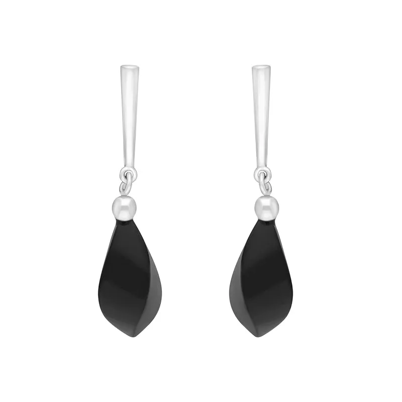 Sterling Silver Whitby Jet Faceted Marquise Bar Drop Earrings sold by Jura Watches