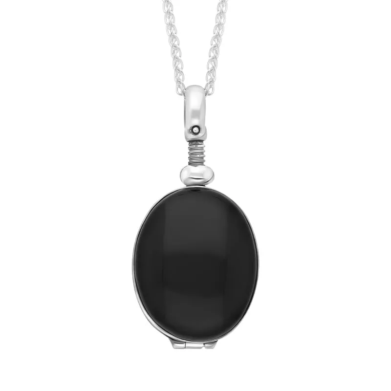 Sterling Silver Whitby Jet Glass Oval Locket Necklace sold by Jura Watches