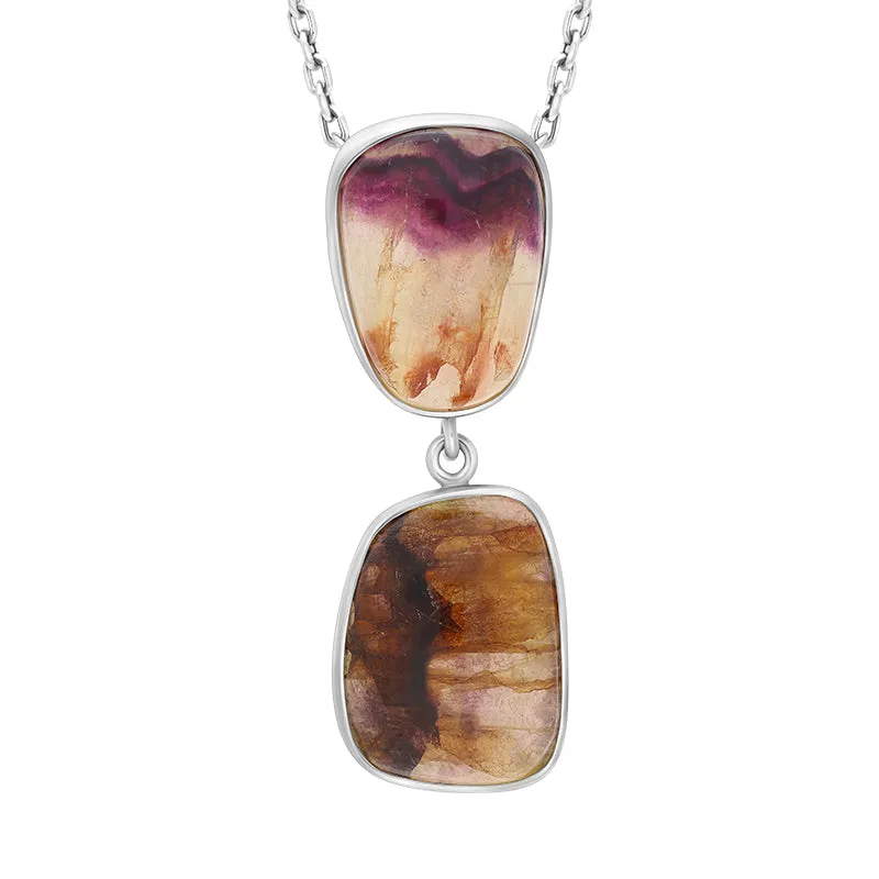 Sterling Silver Blue John Abstract Two Stone Drop Necklace D sold by Jura Watches