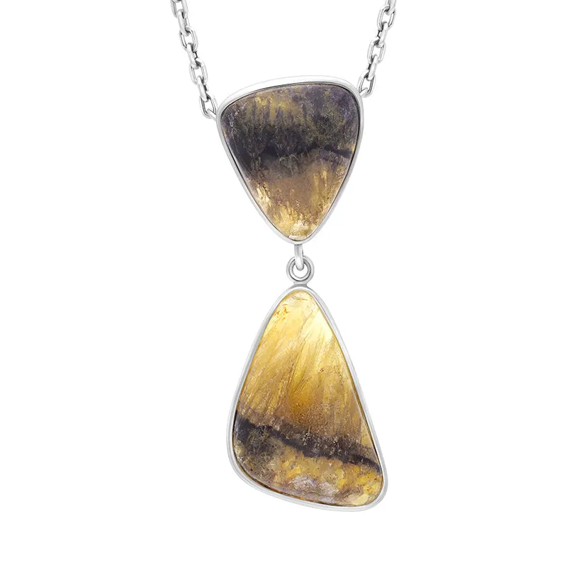 Sterling Silver Blue John Abstract Two Stone Drop Necklace D sold by Jura Watches