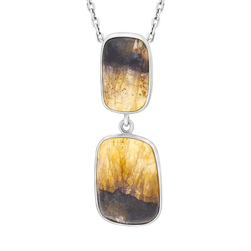 Sterling Silver Blue John Abstract Two Stone Drop Necklace D sold by Jura Watches