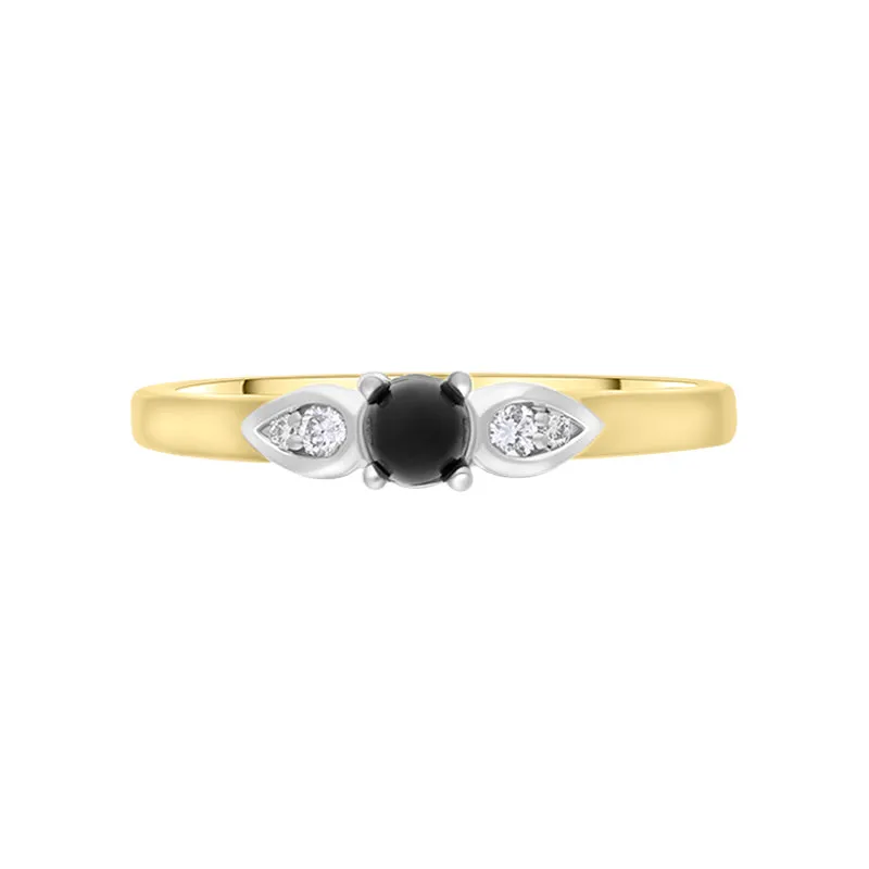 18ct Yellow Gold Whitby Jet 0.07ct Diamond Pear Shoulder Ring sold by Jura Watches product image thumbnail 2