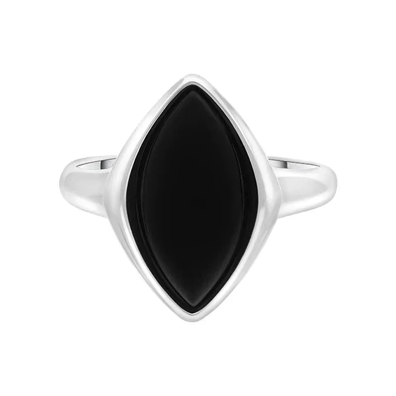 9ct White Gold Whitby Jet Wide Marquise Ring sold by Jura Watches product image thumbnail 2