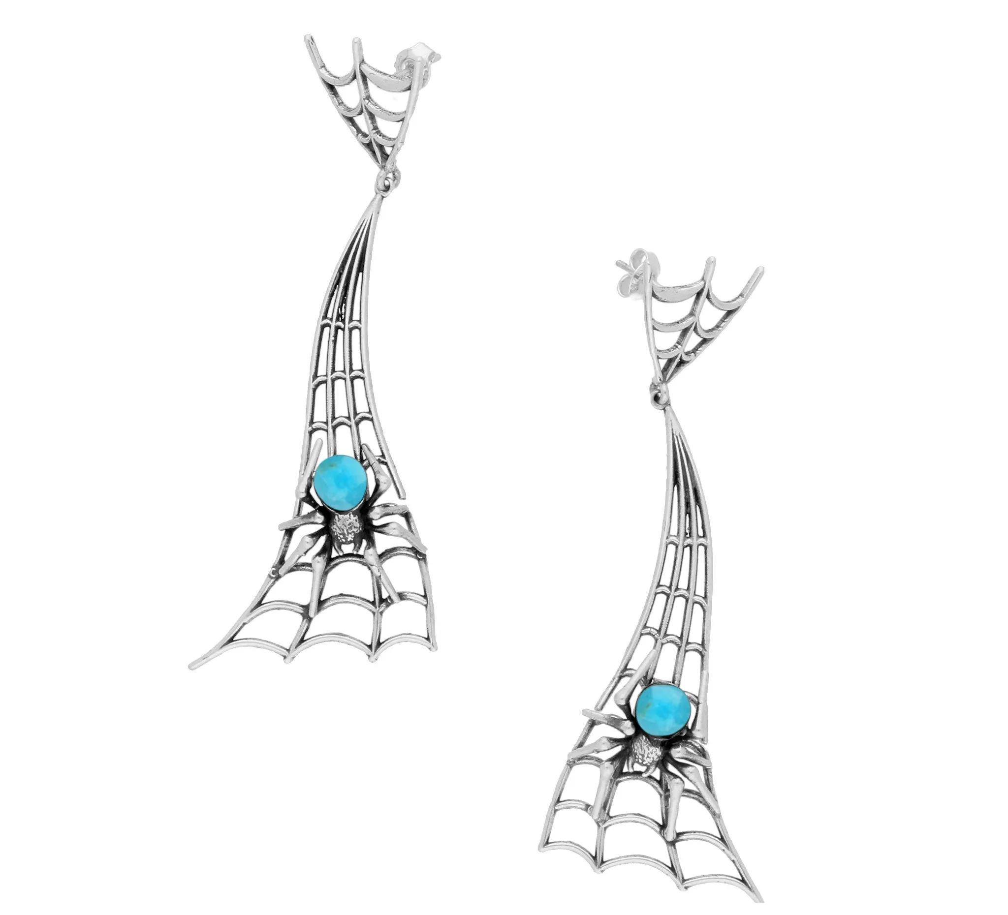 Sterling Silver Turquoise Gothic Articulated Spider Web Drop Earrings sold by Jura Watches