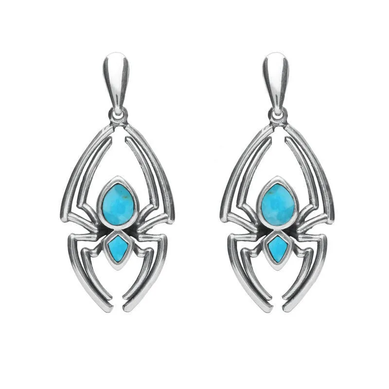 Sterling Silver Turquoise Spider Drop Earrings sold by Jura Watches