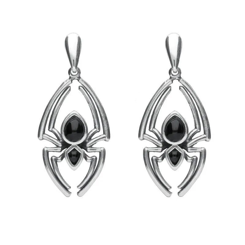 Sterling Silver Whitby Jet Spider Drop Earrings sold by Jura Watches