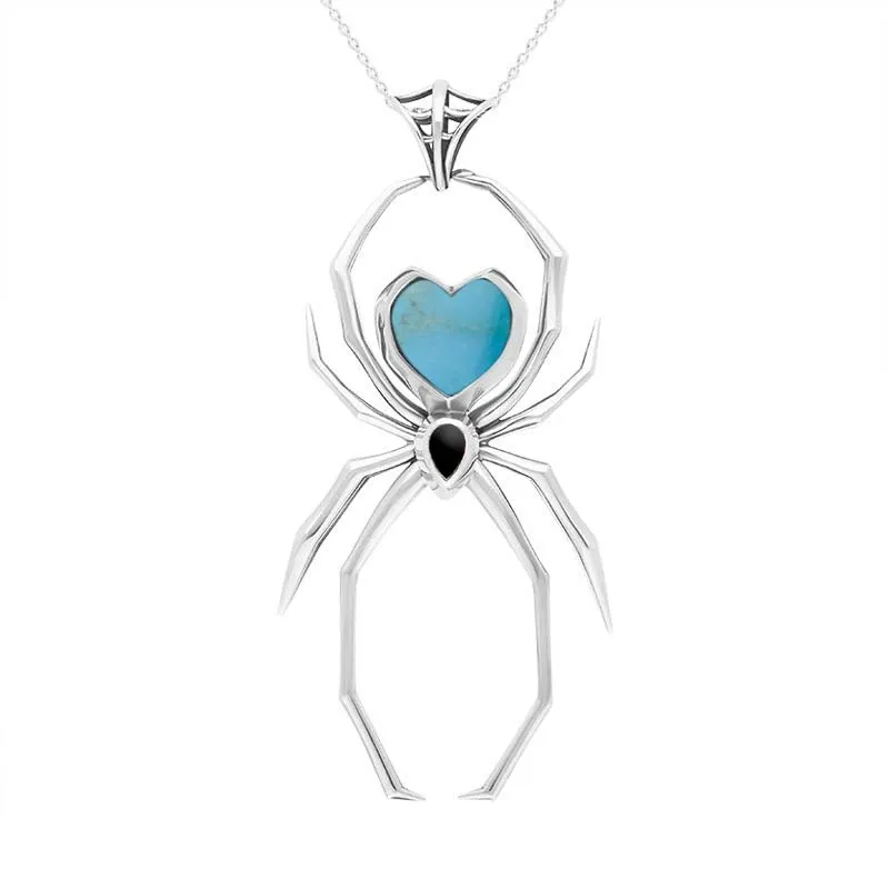 Sterling Silver Whitby Jet Turquoise Spider Pendant Necklace sold by Jura Watches