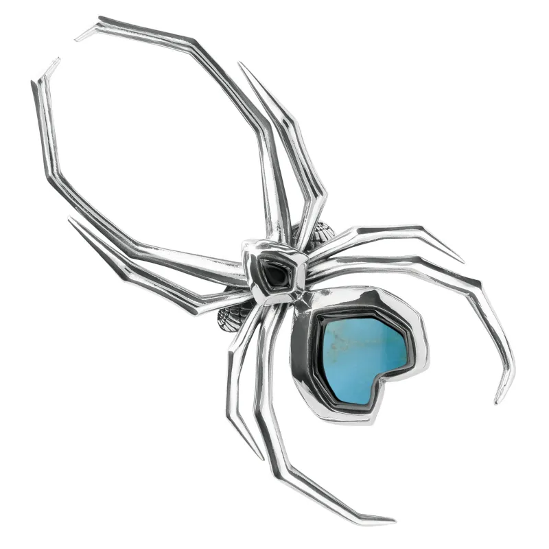 Sterling Silver Whitby Jet Turquoise Gothic Large Spider Ring sold by Jura Watches