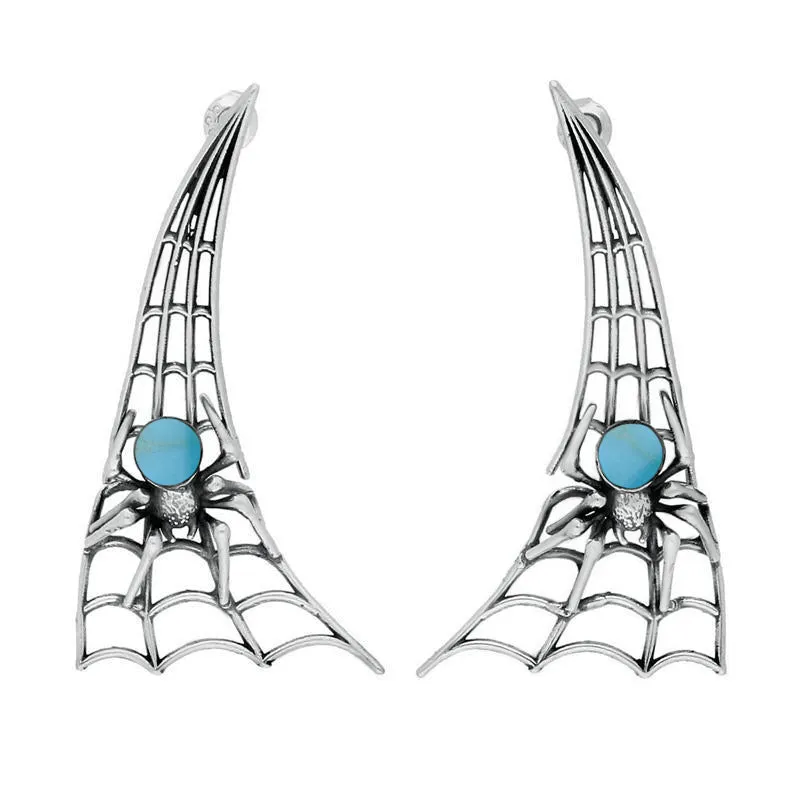 Sterling Silver Turquoise Articulated Spider Web Drop Earrings sold by Jura Watches
