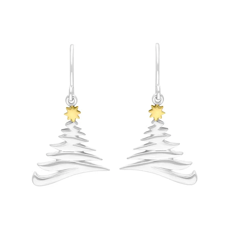 Yellow Gold Plated Sterling Silver Zig Zag Christmas Tree Hook Earrings sold by Jura Watches
