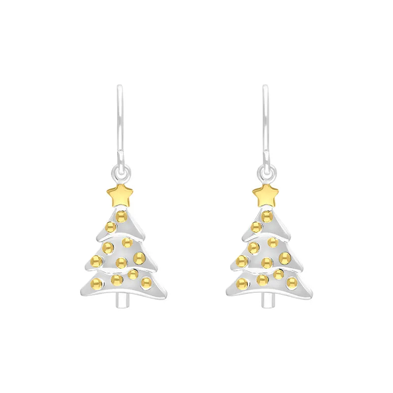 Yellow Gold Plated Sterling Silver Christmas Tree Hook Earrings sold by Jura Watches