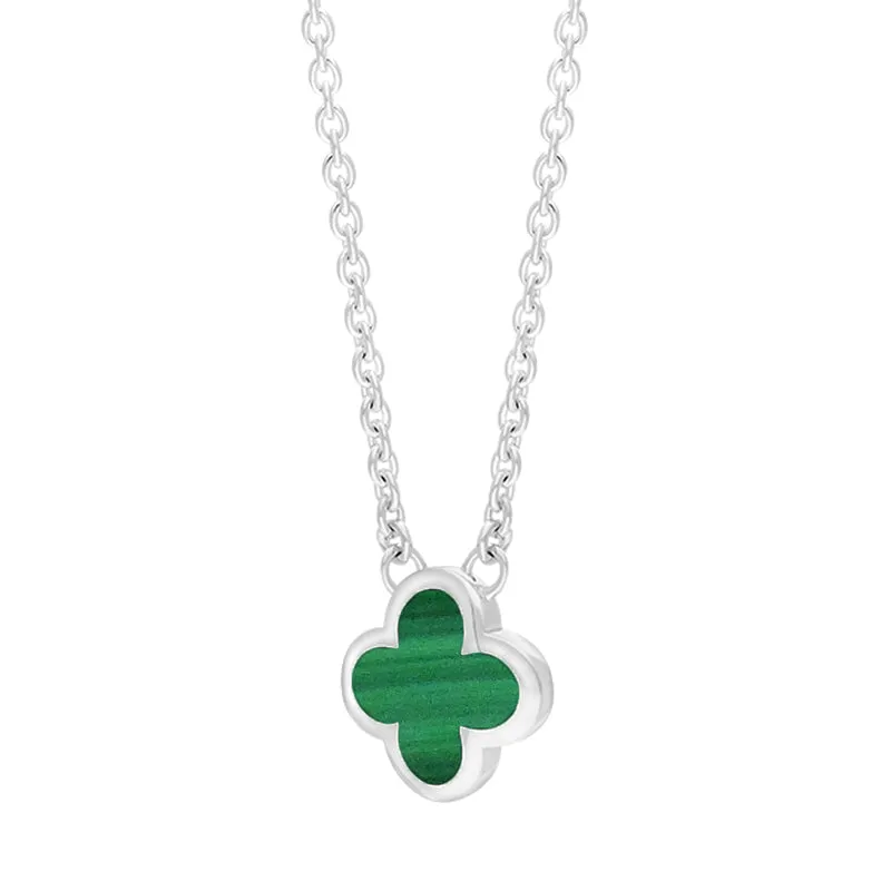 9ct White Gold Malachite Bloom Small Four Leaf Clover Polished Edge Pendant sold by Jura Watches product image thumbnail 2