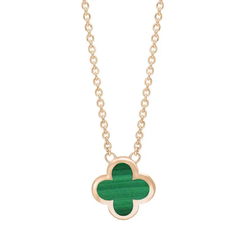 18ct Rose Gold Malachite Bloom Small Four Leaf Clover Polished Edge Pendant sold by Jura Watches