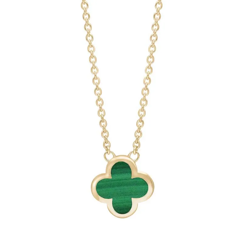 18ct Yellow Gold Malachite Bloom Small Four Leaf Clover Polished Edge Pendant sold by Jura Watches