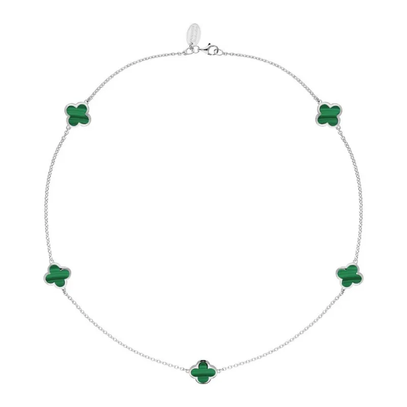 9ct White Gold Malachite Bloom Four Leaf Clover Necklace sold by Jura Watches