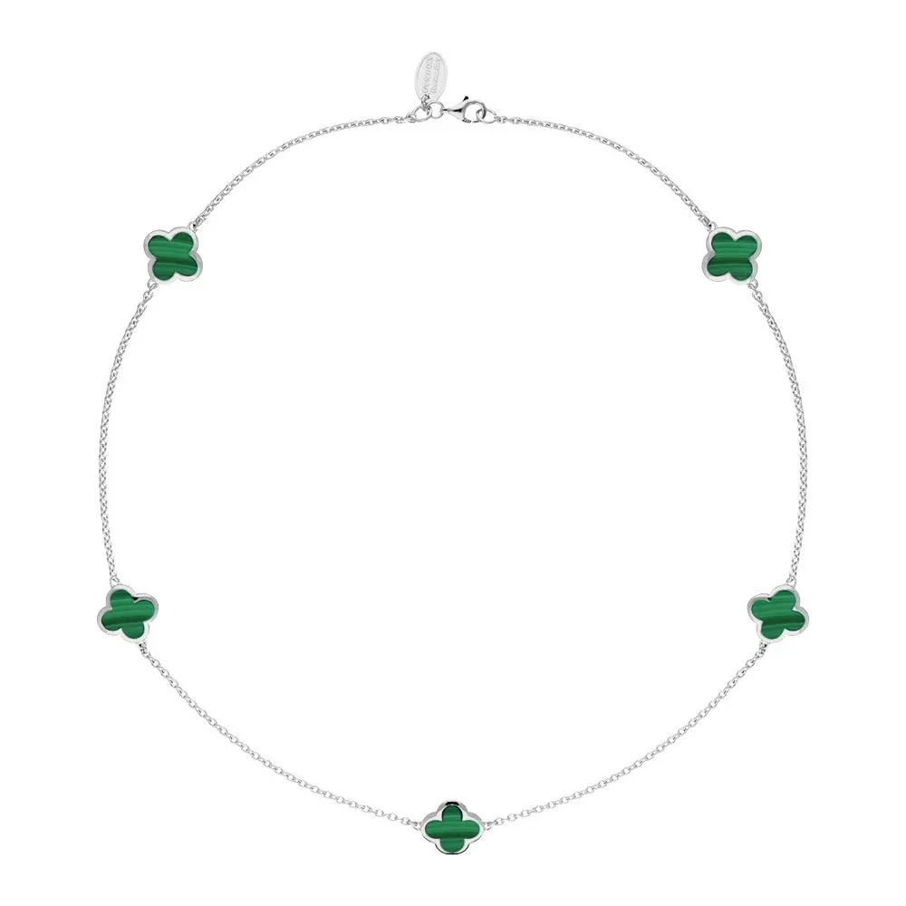 9ct White Gold Malachite Bloom Four Leaf Clover Necklace sold by Jura Watches