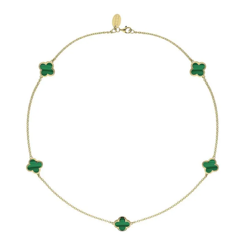 18ct Yellow Gold Malachite Bloom Four Leaf Clover Necklace sold by Jura Watches
