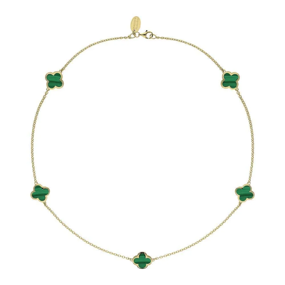 18ct Yellow Gold Malachite Bloom Four Leaf Clover Necklace sold by Jura Watches