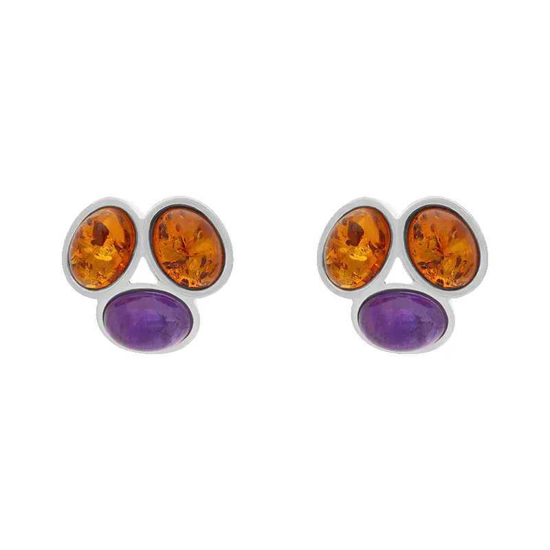 Sterling Silver Amber Amethyst Oval Stud Earrings sold by Jura Watches