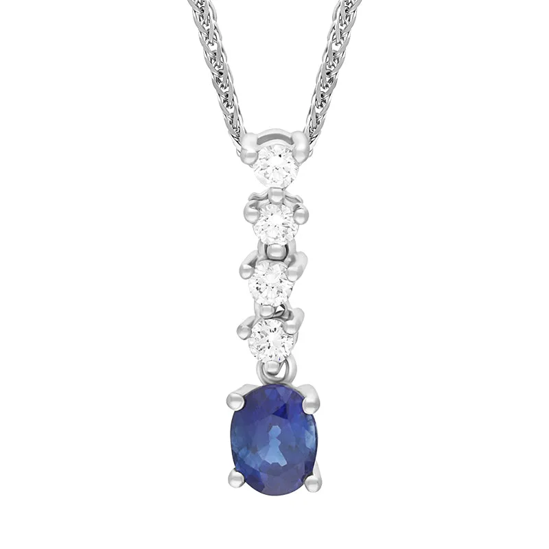 18ct White Gold 0.72ct Diamond Sapphire Pear Drop Necklace sold by Jura Watches