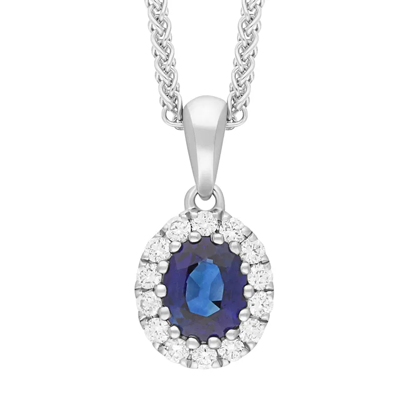 18ct White Gold 0.54ct Diamond Sapphire Oval Cluster Necklace sold by Jura Watches