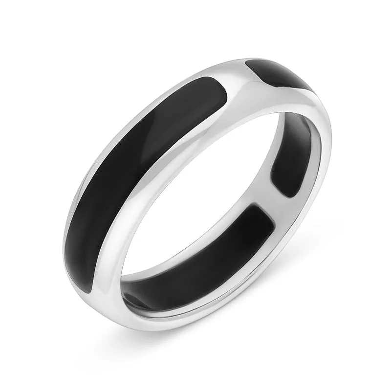 Sterling Silver Whitby Jet 6mm Wedding Ring sold by Jura Watches