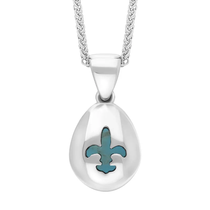 18ct White Gold Turquoise Fleur De Lis Pear Shape Necklace sold by Jura Watches