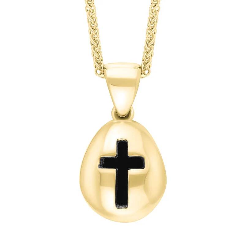 18ct Yellow Gold Whitby Jet Cross Pear Shape Necklace sold by Jura Watches