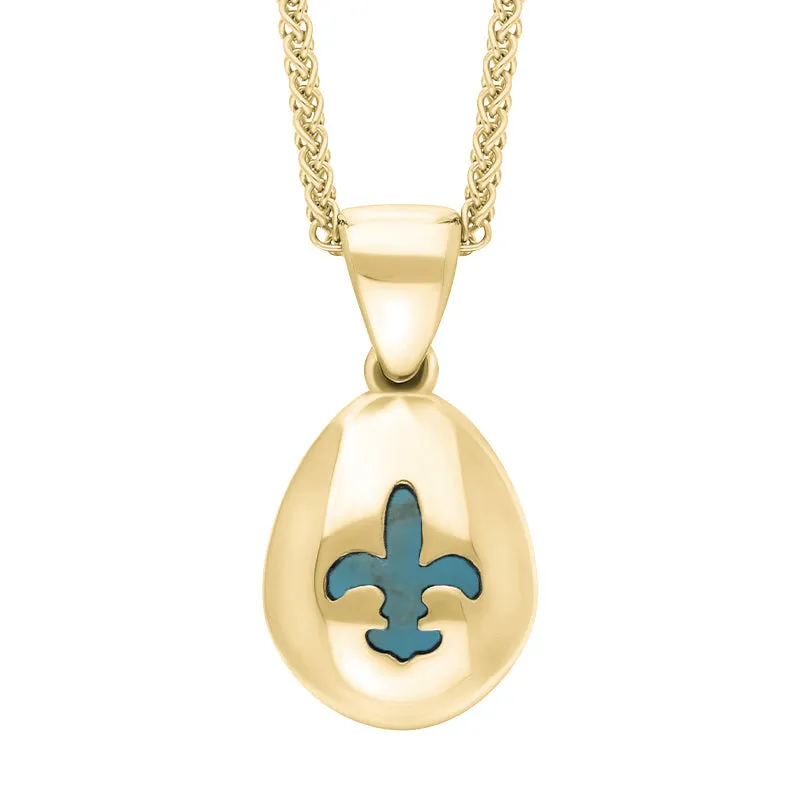 18ct Yellow Gold Turquoise Fleur De Lis Pear Shape Necklace sold by Jura Watches