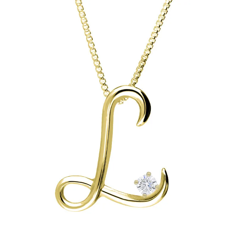 Love Letters 9ct Yellow Gold 0.10ct Diamond Initial L Necklace sold by Jura Watches